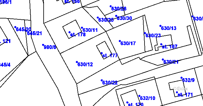 Parcela st. 177 v KÚ Okounov, Katastrální mapa