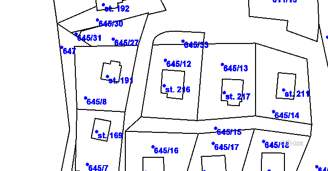 Parcela st. 216 v KÚ Okounov, Katastrální mapa