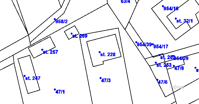 Parcela st. 228 v KÚ Okounov, Katastrální mapa