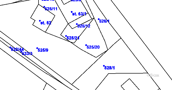 Parcela st. 525/20 v KÚ Okounov, Katastrální mapa