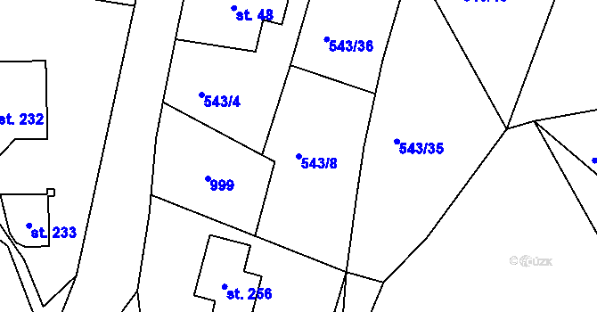 Parcela st. 543/8 v KÚ Okounov, Katastrální mapa