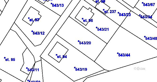 Parcela st. 543/20 v KÚ Okounov, Katastrální mapa