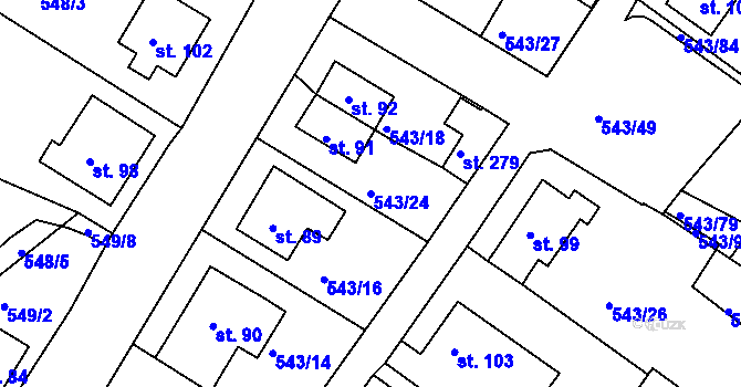 Parcela st. 543/24 v KÚ Okounov, Katastrální mapa