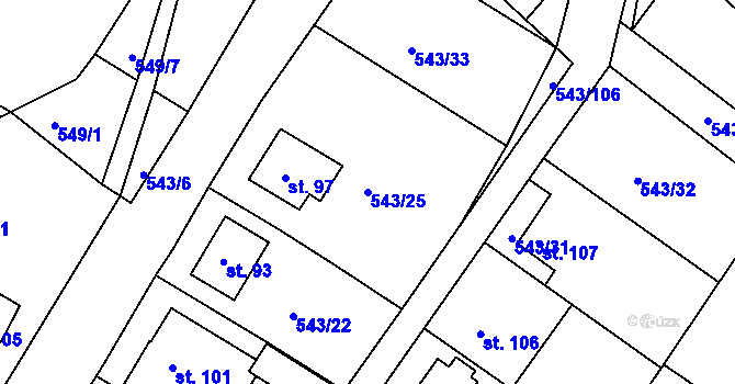 Parcela st. 543/25 v KÚ Okounov, Katastrální mapa