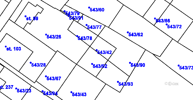 Parcela st. 543/42 v KÚ Okounov, Katastrální mapa