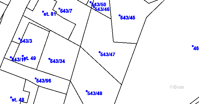 Parcela st. 543/47 v KÚ Okounov, Katastrální mapa