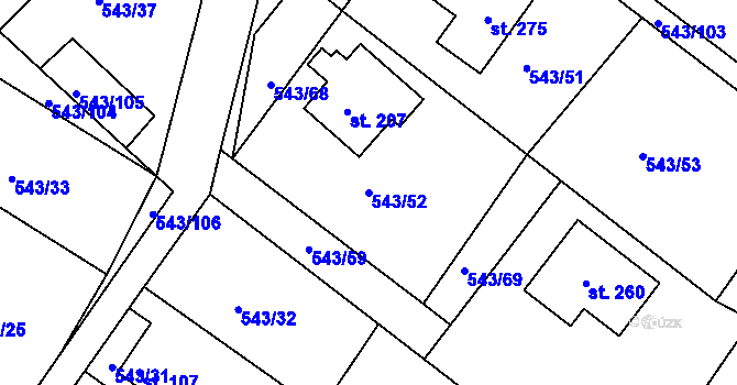Parcela st. 543/52 v KÚ Okounov, Katastrální mapa