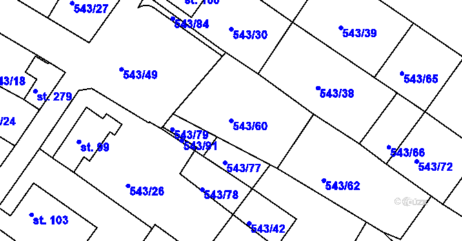 Parcela st. 543/60 v KÚ Okounov, Katastrální mapa