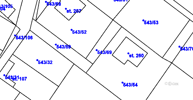 Parcela st. 543/69 v KÚ Okounov, Katastrální mapa