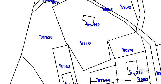 Parcela st. 611/2 v KÚ Okounov, Katastrální mapa