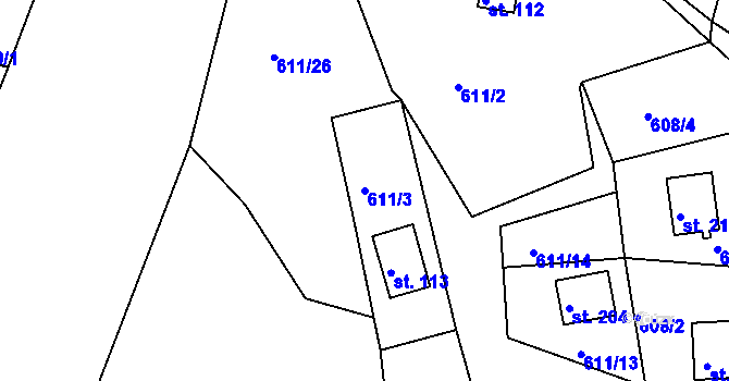 Parcela st. 611/3 v KÚ Okounov, Katastrální mapa