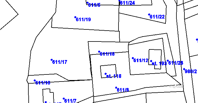 Parcela st. 611/18 v KÚ Okounov, Katastrální mapa