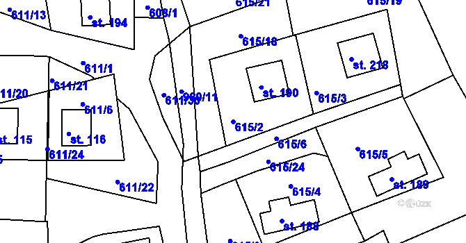 Parcela st. 615/2 v KÚ Okounov, Katastrální mapa