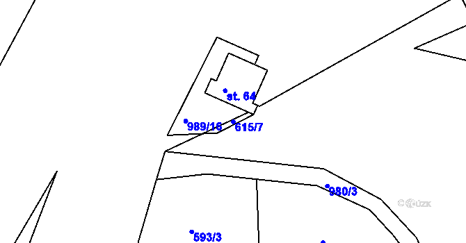 Parcela st. 615/7 v KÚ Okounov, Katastrální mapa