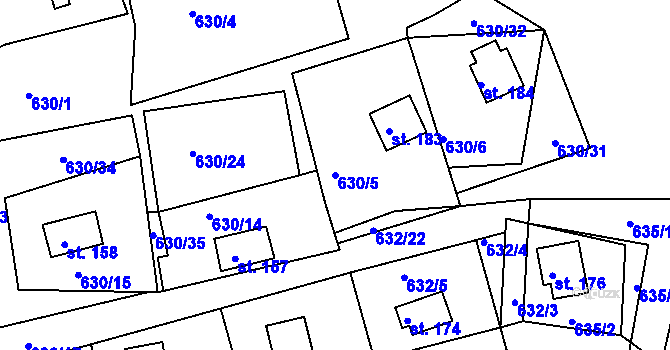 Parcela st. 630/5 v KÚ Okounov, Katastrální mapa