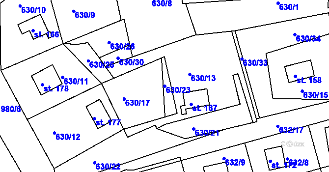 Parcela st. 630/23 v KÚ Okounov, Katastrální mapa