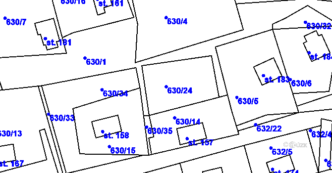 Parcela st. 630/24 v KÚ Okounov, Katastrální mapa