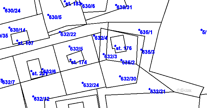 Parcela st. 632/3 v KÚ Okounov, Katastrální mapa