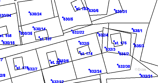 Parcela st. 632/5 v KÚ Okounov, Katastrální mapa