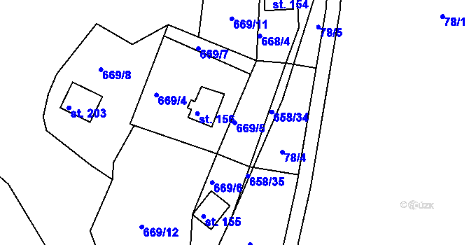 Parcela st. 669/5 v KÚ Okounov, Katastrální mapa