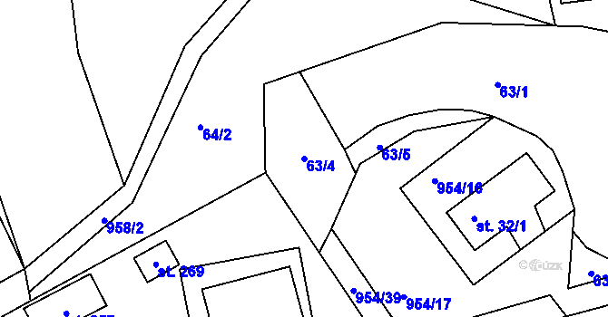 Parcela st. 63/4 v KÚ Okounov, Katastrální mapa