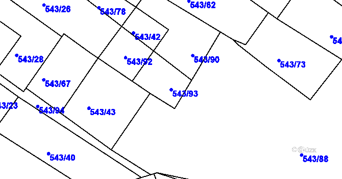 Parcela st. 543/93 v KÚ Okounov, Katastrální mapa