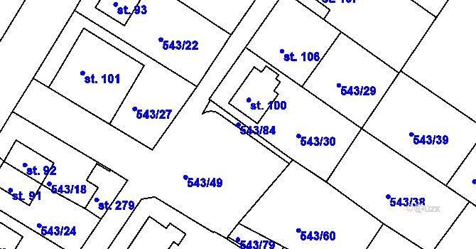 Parcela st. 543/84 v KÚ Okounov, Katastrální mapa