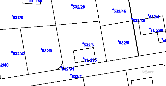 Parcela st. 532/6 v KÚ Okounov, Katastrální mapa