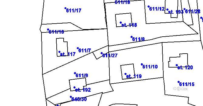Parcela st. 611/27 v KÚ Okounov, Katastrální mapa
