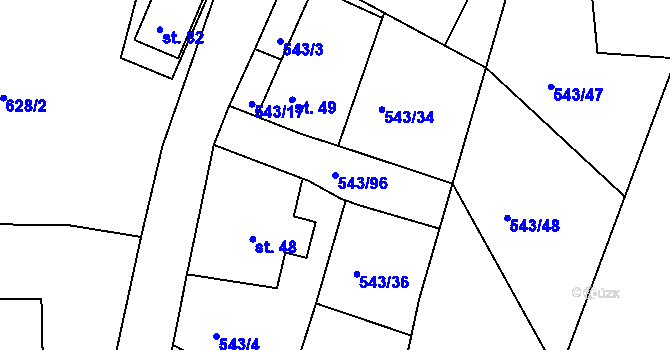 Parcela st. 543/96 v KÚ Okounov, Katastrální mapa
