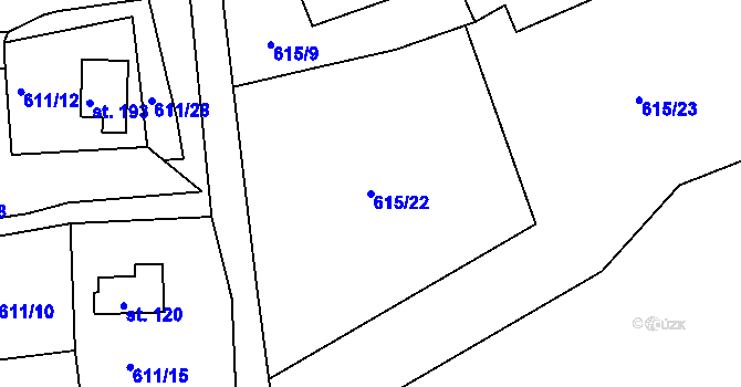 Parcela st. 615/22 v KÚ Okounov, Katastrální mapa