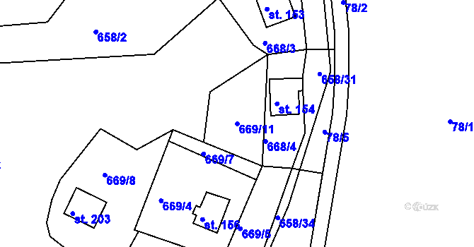 Parcela st. 669/11 v KÚ Okounov, Katastrální mapa