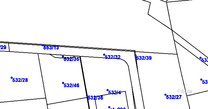 Parcela st. 532/32 v KÚ Okounov, Katastrální mapa