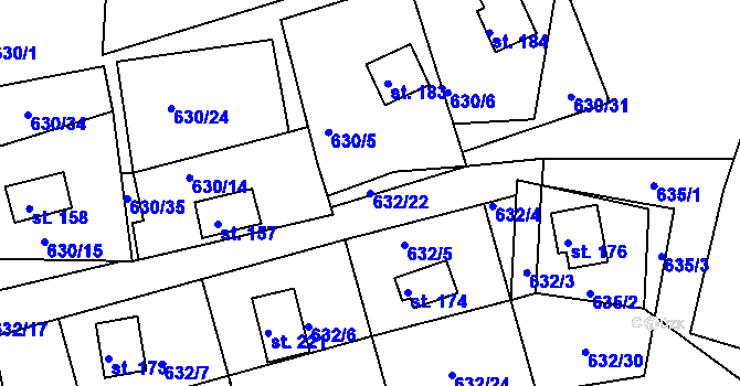 Parcela st. 632/22 v KÚ Okounov, Katastrální mapa
