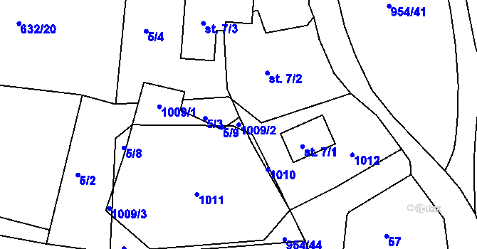 Parcela st. 1009/2 v KÚ Okounov, Katastrální mapa