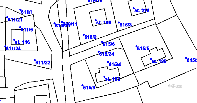 Parcela st. 615/24 v KÚ Okounov, Katastrální mapa
