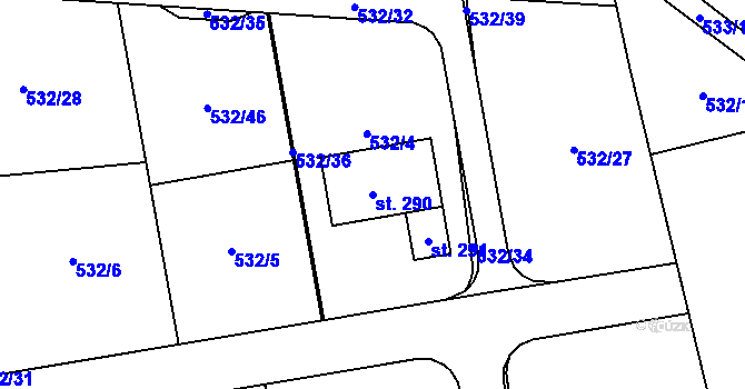 Parcela st. 290 v KÚ Okounov, Katastrální mapa