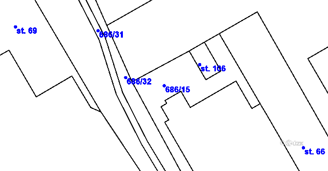 Parcela st. 686/15 v KÚ Jesenice u Chebu, Katastrální mapa