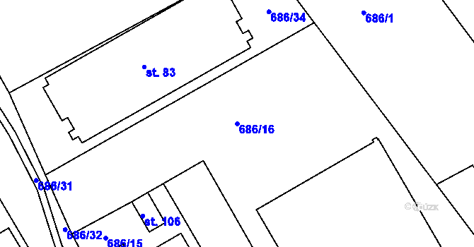 Parcela st. 686/16 v KÚ Jesenice u Chebu, Katastrální mapa