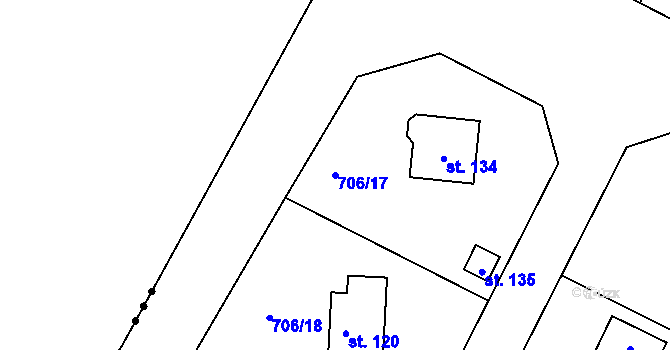 Parcela st. 706/17 v KÚ Jesenice u Chebu, Katastrální mapa