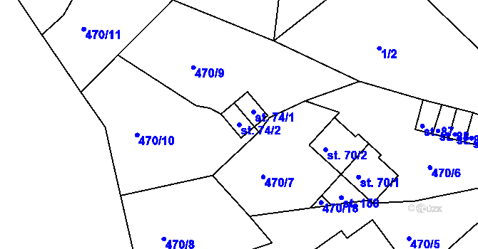 Parcela st. 74/2 v KÚ Jesenice u Chebu, Katastrální mapa