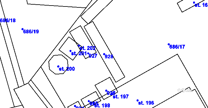 Parcela st. 928 v KÚ Jesenice u Chebu, Katastrální mapa