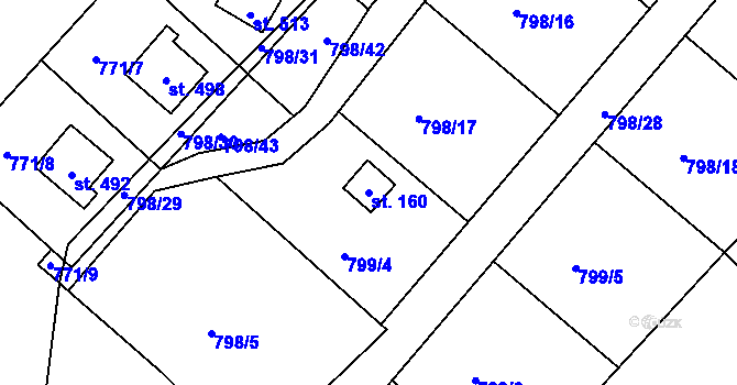 Parcela st. 160 v KÚ Jesenice u Chebu, Katastrální mapa