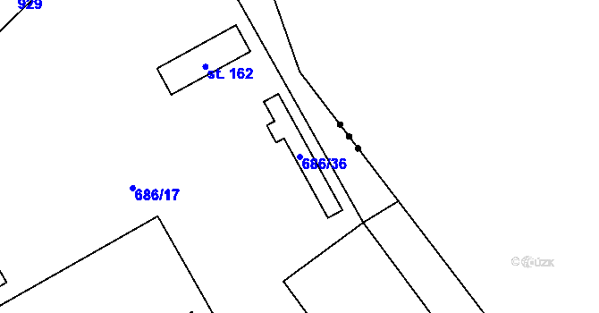 Parcela st. 686/36 v KÚ Jesenice u Chebu, Katastrální mapa