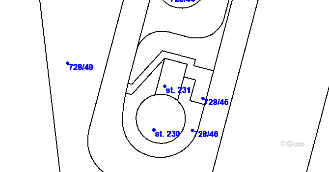 Parcela st. 231 v KÚ Jesenice u Chebu, Katastrální mapa