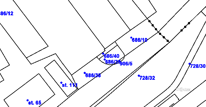 Parcela st. 686/40 v KÚ Jesenice u Chebu, Katastrální mapa