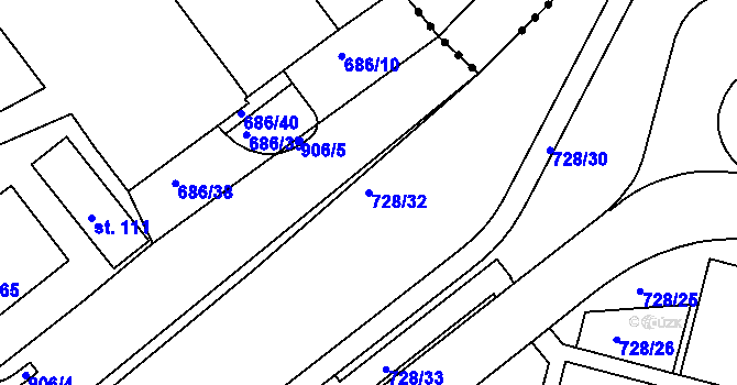 Parcela st. 728/32 v KÚ Jesenice u Chebu, Katastrální mapa