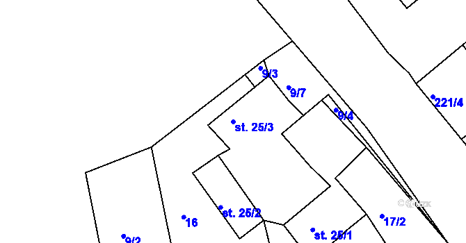 Parcela st. 25/3 v KÚ Okrouhlá u Chebu, Katastrální mapa