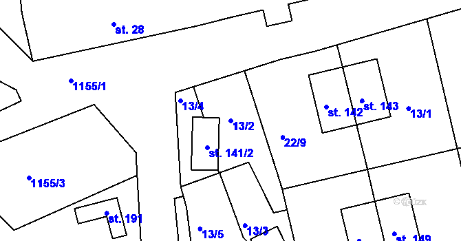 Parcela st. 13/2 v KÚ Okrouhlá u Chebu, Katastrální mapa