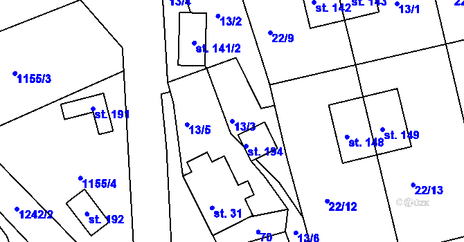 Parcela st. 13/3 v KÚ Okrouhlá u Chebu, Katastrální mapa